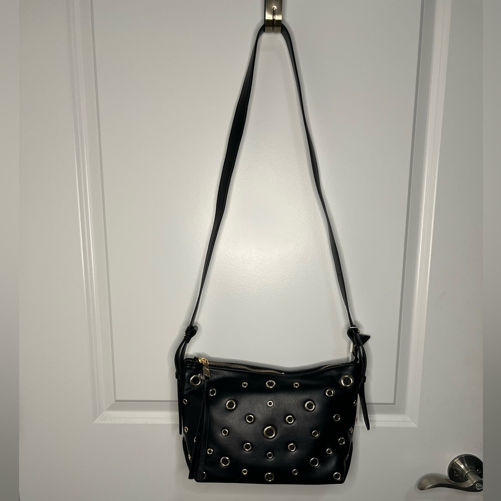 Black Grommet Studded Crossbody Bag